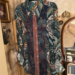 John Mark Blue and Green Patterned Blouse